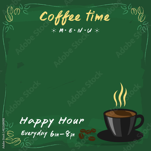 Coffee menu green chalkboard style for coffee shop with space in vector