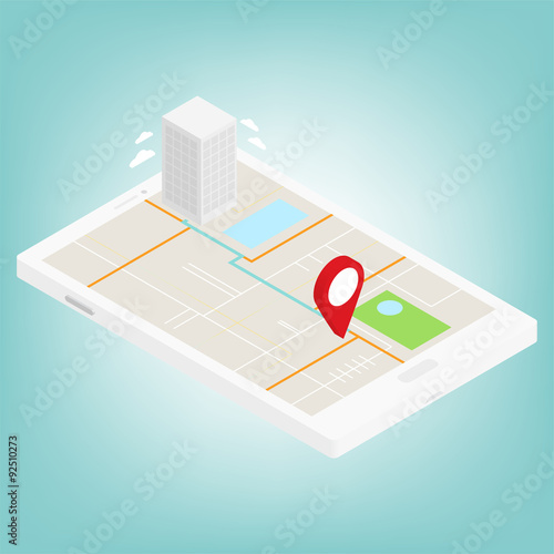 isometric 3d mobile navigation map infographic.map with maker / vector