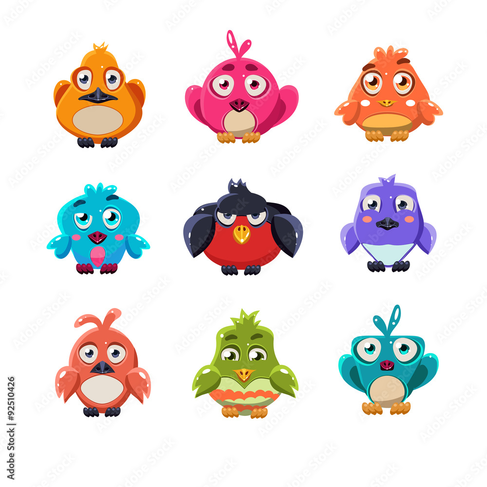 Obraz premium Cute Colourful Birds Vector Illustration Set