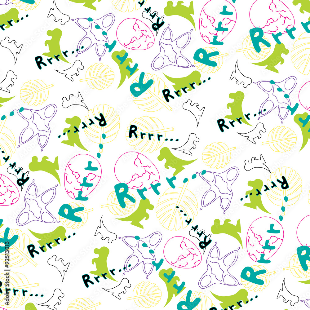 Cheerful children's pattern with the image of dinosaurs /Cheerful children's pattern with the image of dinosaurs on a white background Cheerful children's pattern with the image of dinosaurs /Cheerful children's pattern with the image of dinosaurs on a white background