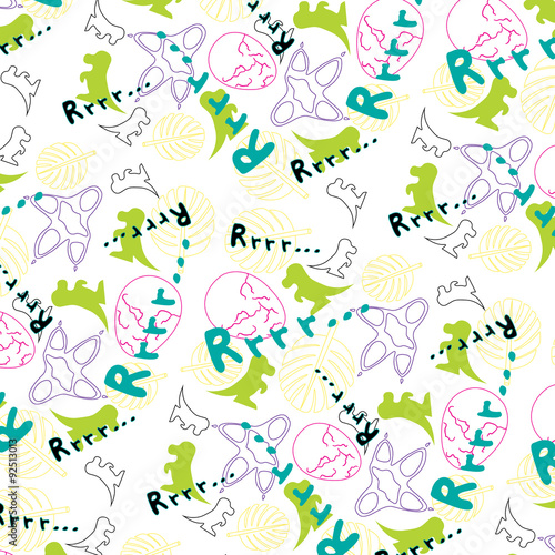Cheerful children s pattern with the image of dinosaurs  Cheerful children s pattern with the image of dinosaurs on a white background