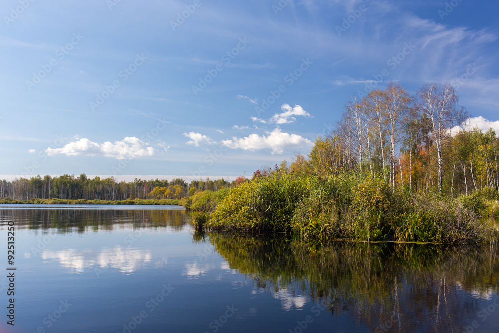 View from the water in the autumn landscape of Wild Nature