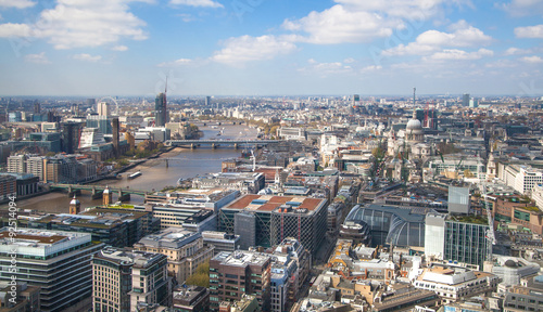 LONDON  UK - SEPTEMBER 17  2015  City of London aerial view  Westminster side of city and bridges. London panorama form 32 floor of Walkie-Talkie building
