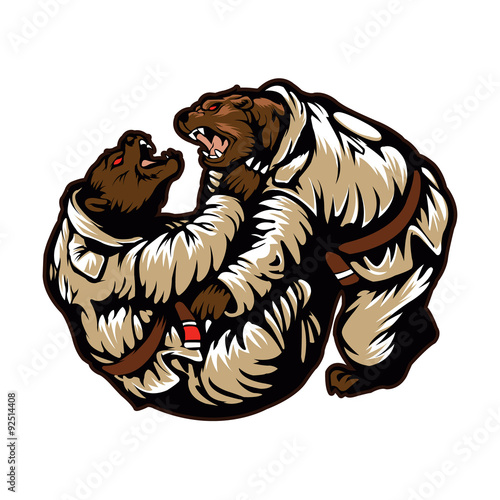 Two bears fighting. Karate Bear