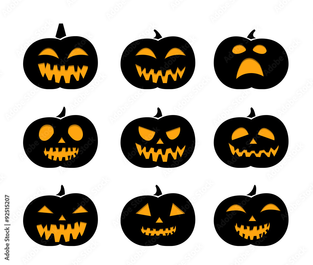 Set of black silhouette pumpkins Set of black silhouette pumpkins