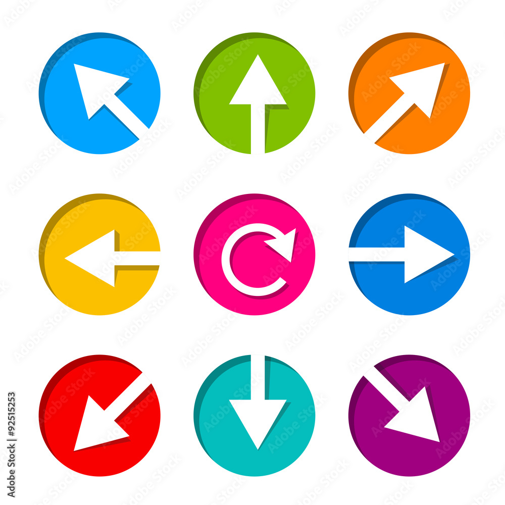 Set of white arrow icon in circle Set of white arrow icon in circle