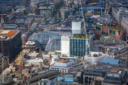 LONDON, UK - SEPTEMBER 17, 2015: City of London aerial view, office buildings and streets. London panorama form 32 floor of Walkie-Talkie building