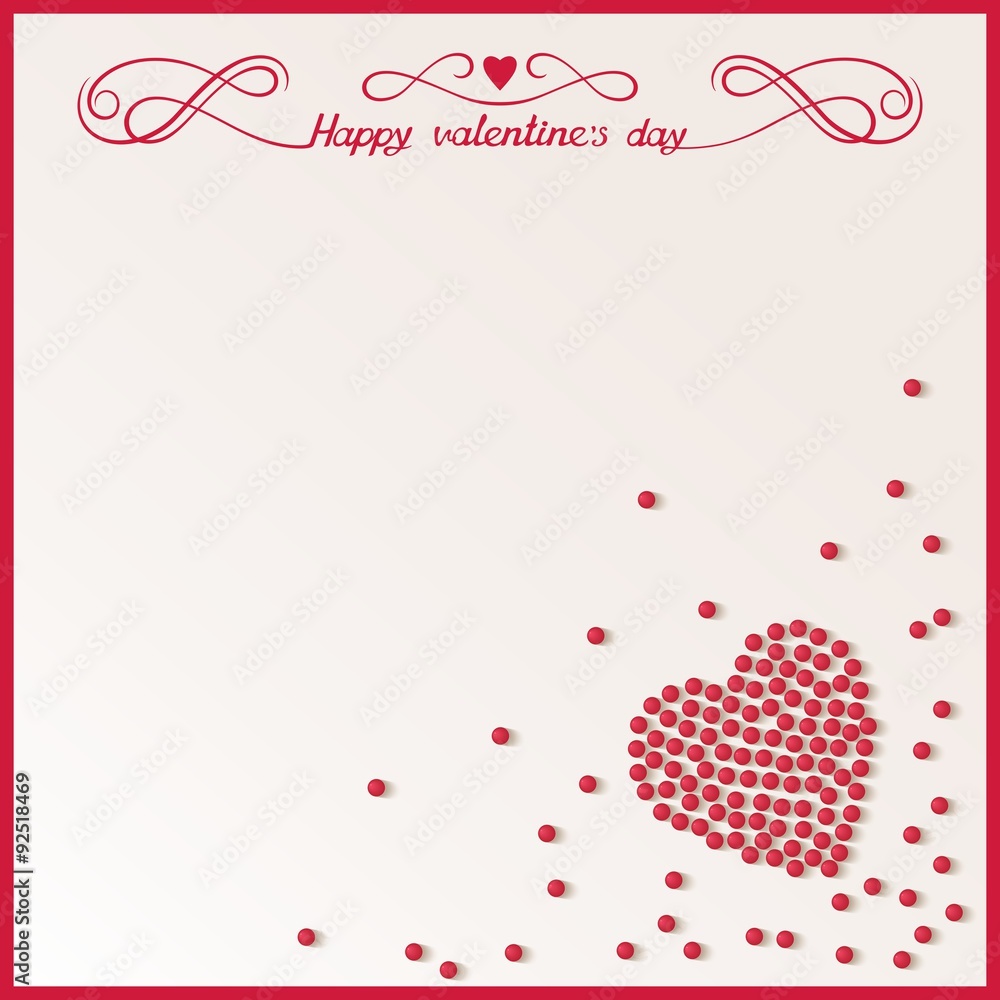 Valentine's Day card with loose red beads in the shape of heart. Abstract vector background eps10