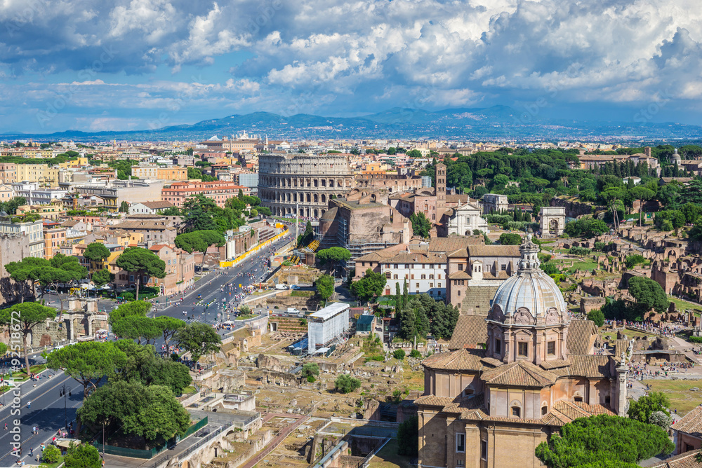 Rome city skyline and Colosseum - Rome - Italy