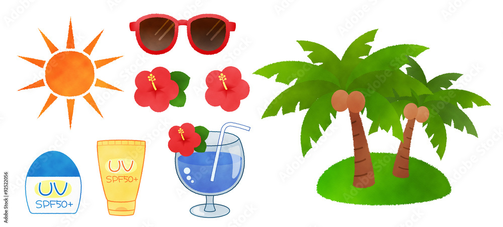 夏向け バカンスイラストカットのセット Stock Illustration Adobe Stock