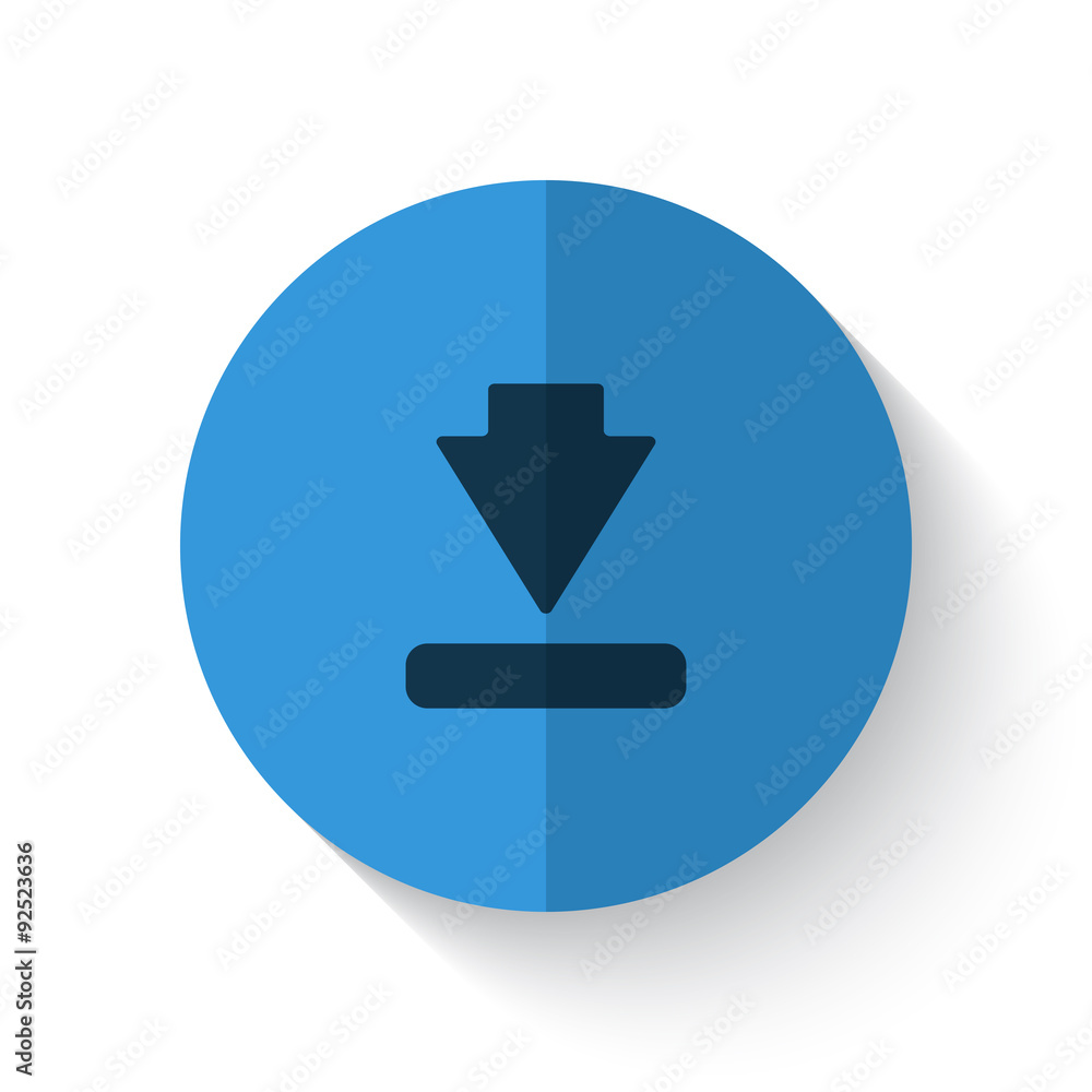 Flat style Download illustration on blue folded circle with shad Flat style Download illustration on blue folded circle with shad