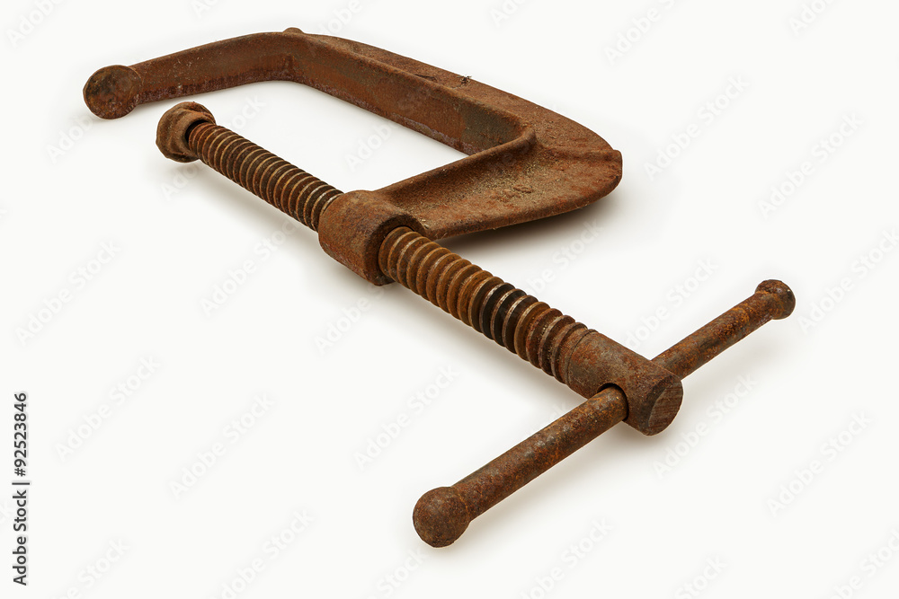Rusty Old C-Clamp isolated on White Wide Angle View Rusty Old C-Clamp isolated on White Wide Angle View
