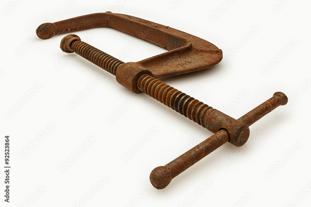 Rusty Old C-Clamp isolated on White Wide Angle View Rusty Old C-Clamp isolated on White Wide Angle View