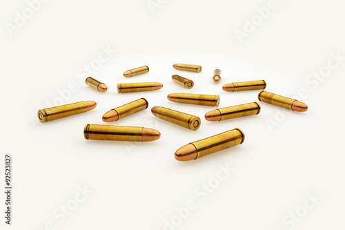 Scattered Bullets Isolated on White Wide Angle View