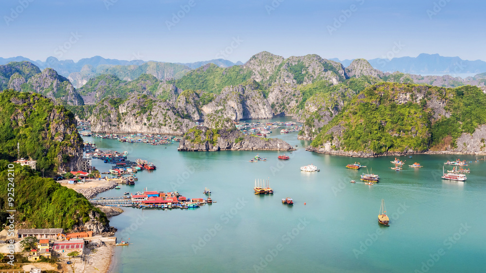 View of Halong Bay from Cat Ba Island, North Vietnam.