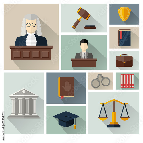 Vector collection or set of law and justice icons 