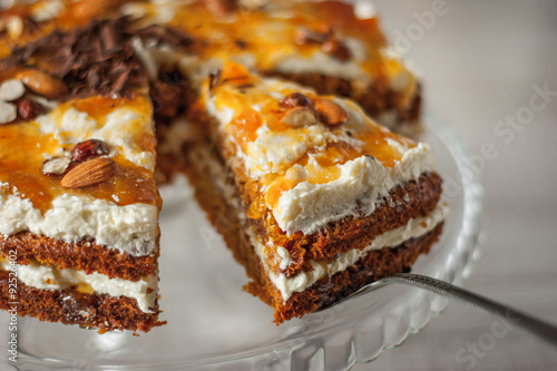 Carrot cake with almonds and chocolate chips horizontal