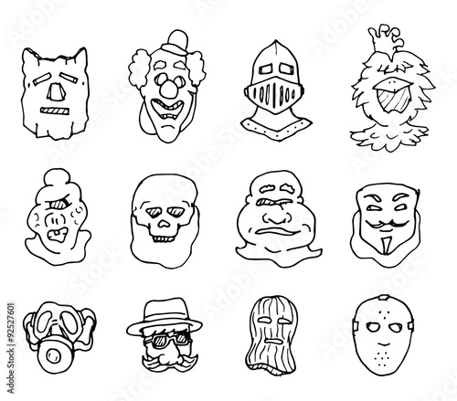 Different cartoon mask and face costumes set