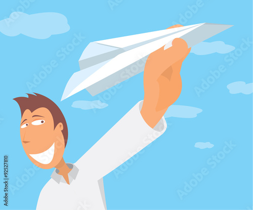 Man throwing a paper plane and taking off