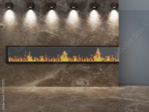 Romantic fireplace wall with lights