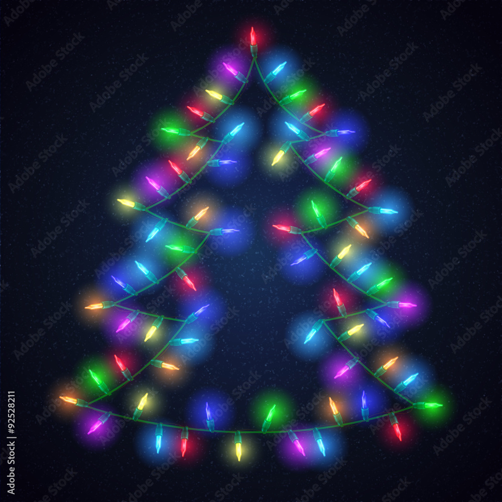 Shiny fir tree with Christmas lights Shiny fir tree with Christmas lights