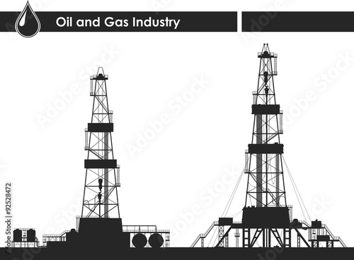 Set of oil rigs silhouettes