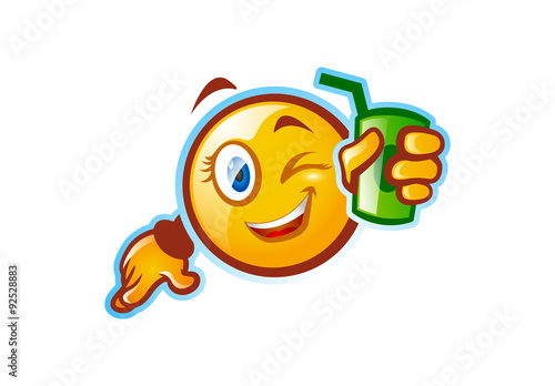Funny emoticon holding a soda