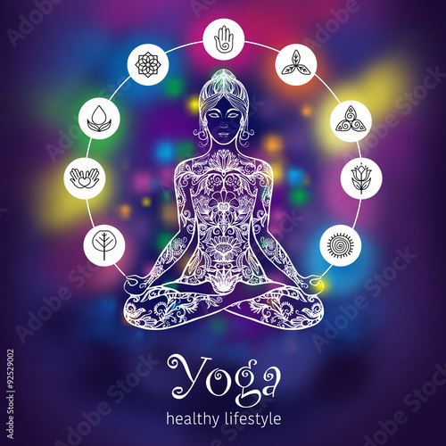 Yoga lotus meditating woman color banner