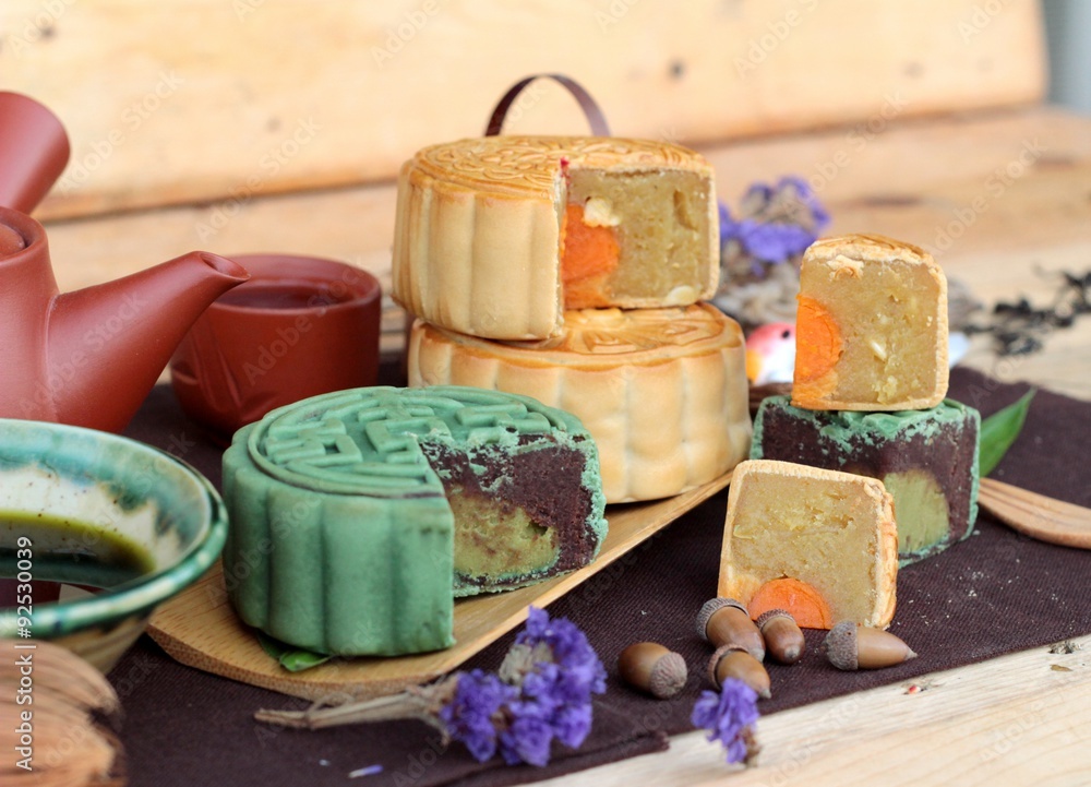 Festival moon cake and tea - china dessert delicious. Festival moon cake and tea - china dessert delicious.