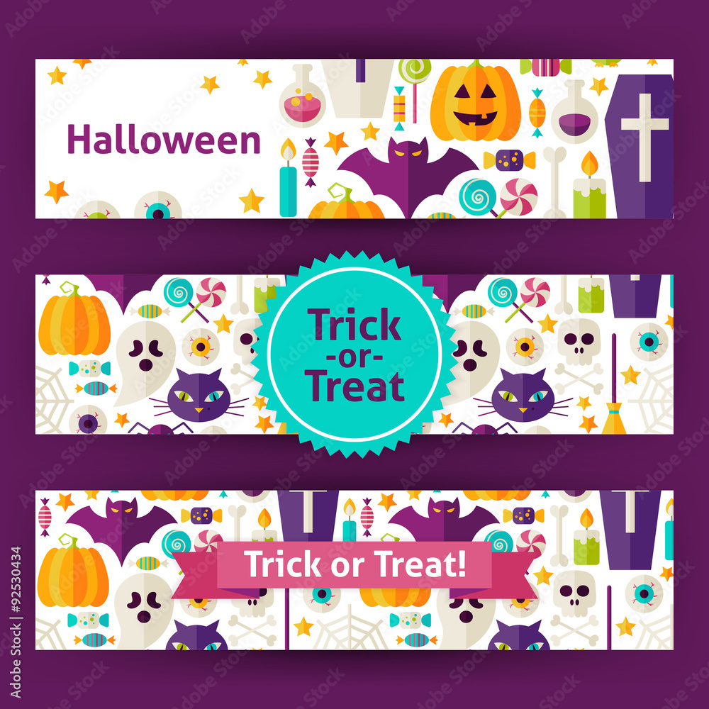 Halloween Trick or Treat Vector Flat Template Banners Set Halloween Trick or Treat Vector Flat Template Banners Set
