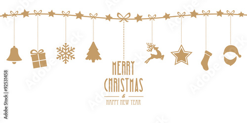 christmas elements hanging line gold isolated background