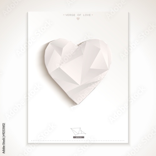 Geometric 3D sculpture white heart, symbol of love. Vector eps10
