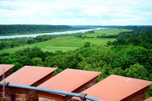 View to the Nemunas river from Raudone old red bricks castle tower photo