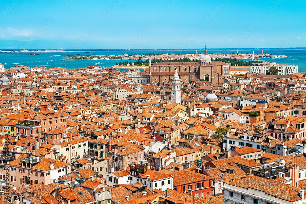 Panoramic aerial cityscape of Venice, Veneto, Italy