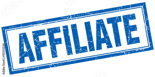 affiliate blue square grunge stamp on white