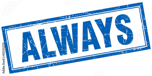 always blue square grunge stamp on white