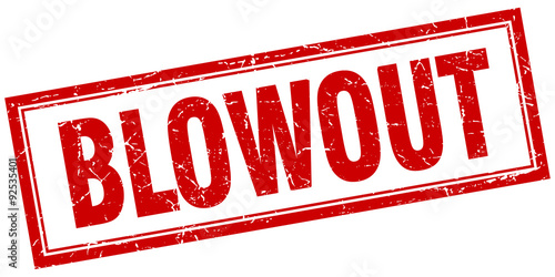 blowout red square grunge stamp on white