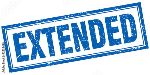 extended blue square grunge stamp on white