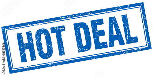 hot deal blue square grunge stamp on white