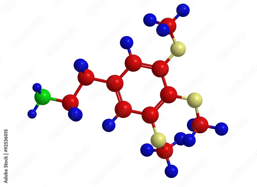 Molecular structure of alkaloid mescaline Molecular structure of alkaloid mescaline