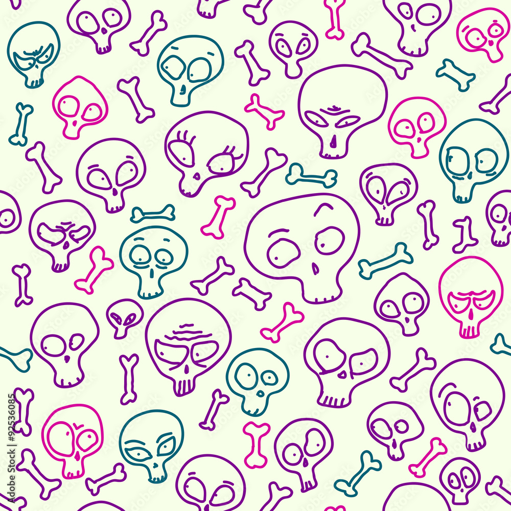 Funny skulls seamless pattern