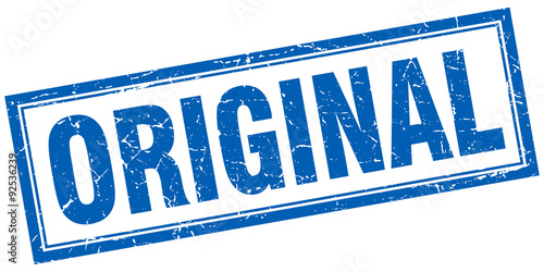 original blue square grunge stamp on white