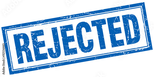rejected blue square grunge stamp on white