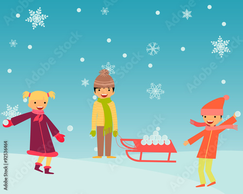 Kids playing snowballs