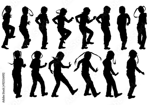 Silhouettes of a little girl on a white background