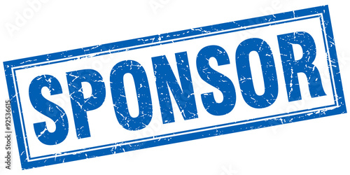 sponsor blue square grunge stamp on white
