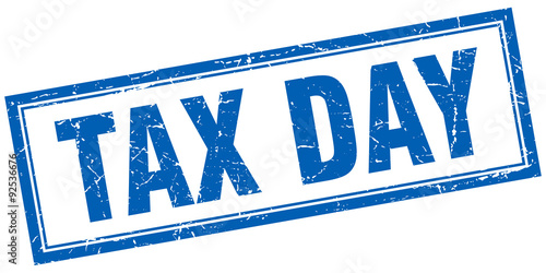 tax day blue square grunge stamp on white