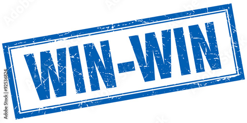 win-win blue square grunge stamp on white