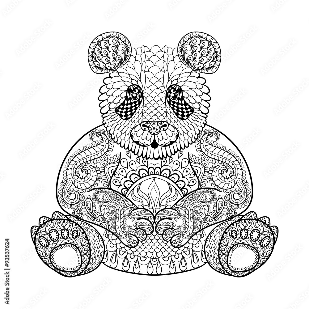 Naklejka premium Hand drawn tribal Panda, animal totem for adult Coloring Page in