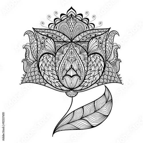 Fototapeta Naklejka Na Ścianę i Meble -  Hand drawn magic flower for antistress Coloring Page with high d